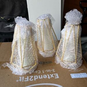 Gold Geometric Candle Holders with interior Vases